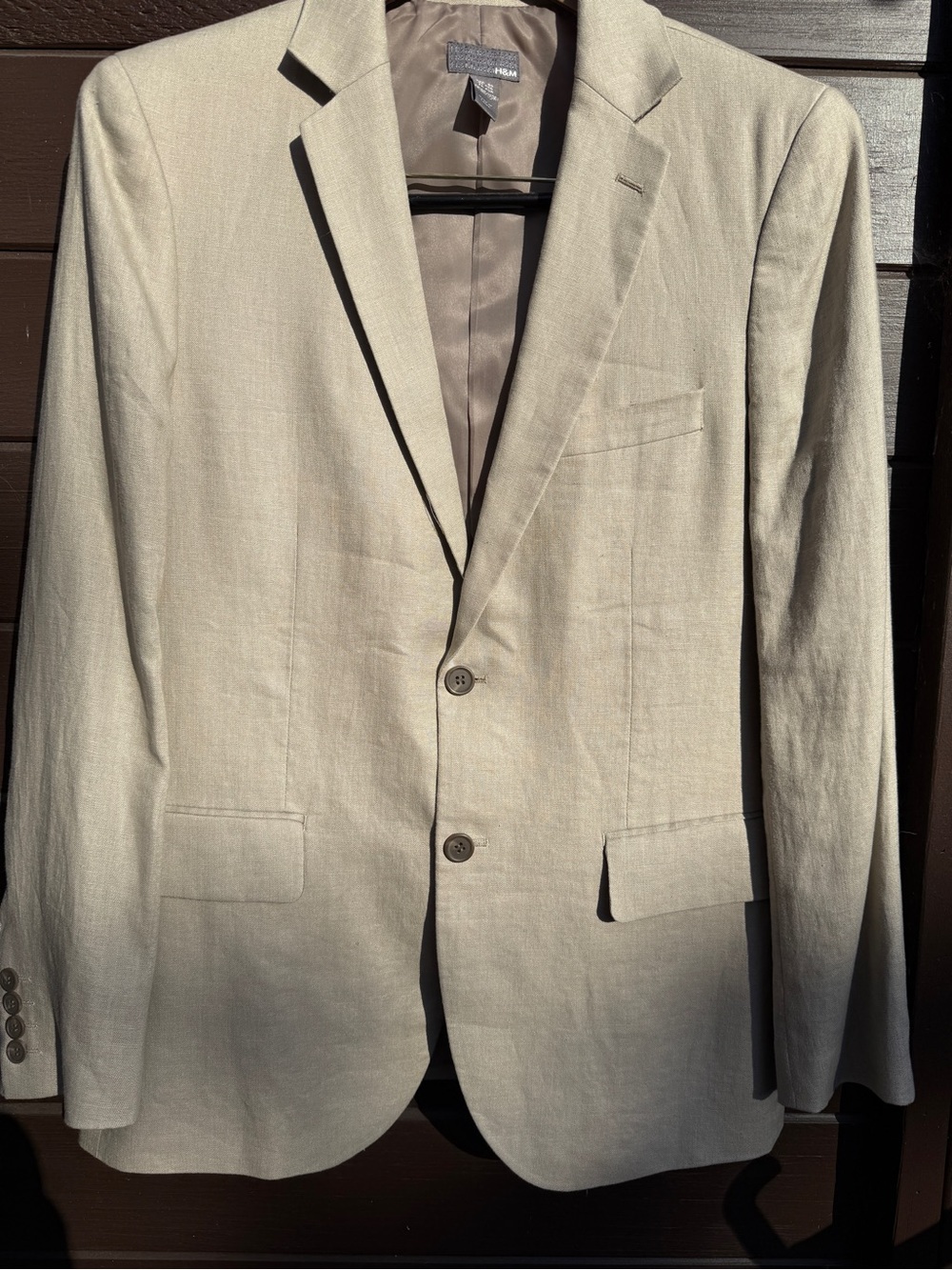 H&M Khaki Beige Lightweight Linen Suit Jacket Beach Wedding